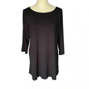 Eileen Fisher Viscose Spandex Jersey Tunic Dolman Sleeve Boat Neck Top Women L